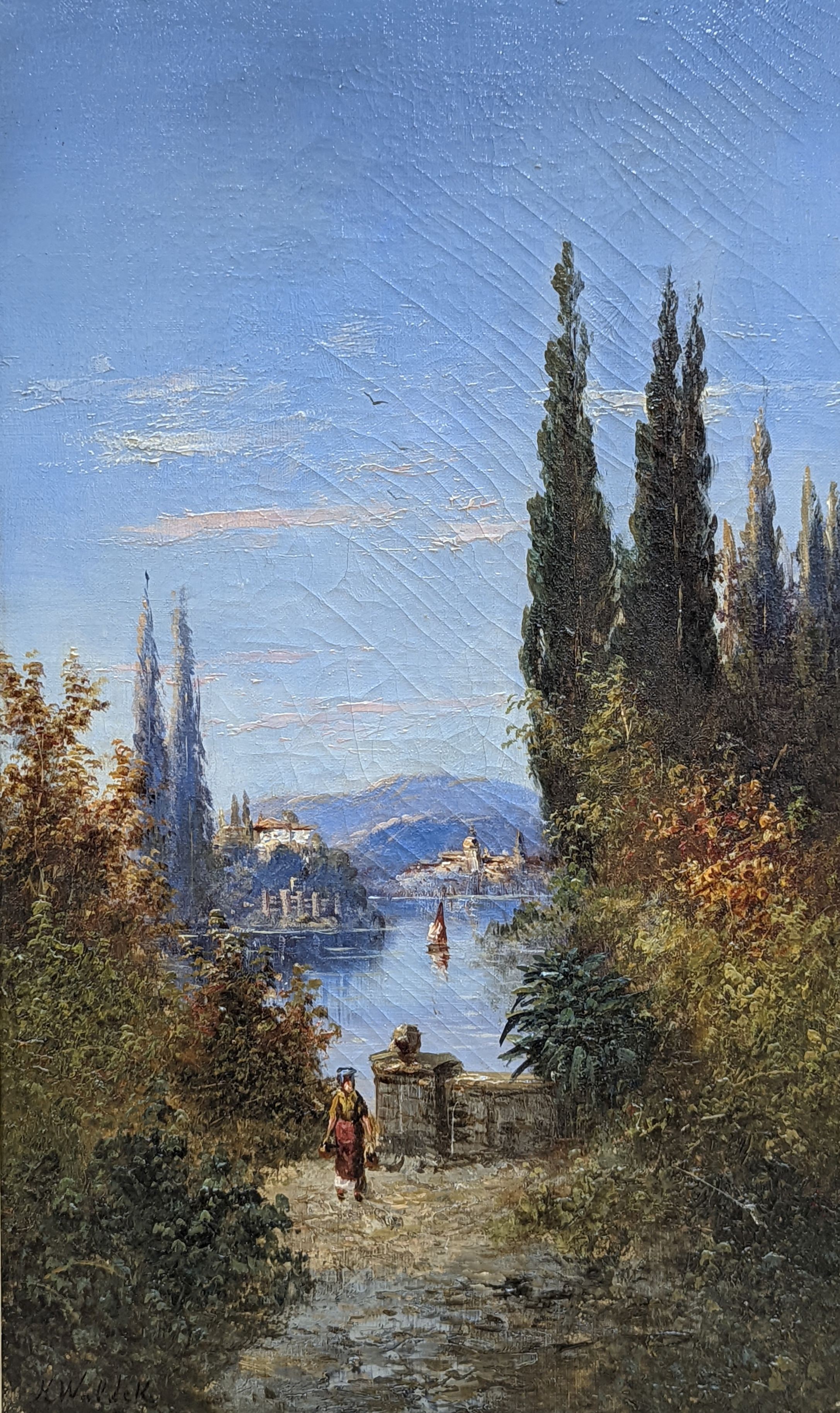 H. Waldeck c.1900, pair of oils on canvas, Lake Como and Lake Lucerne, signed, 51 x 30cm